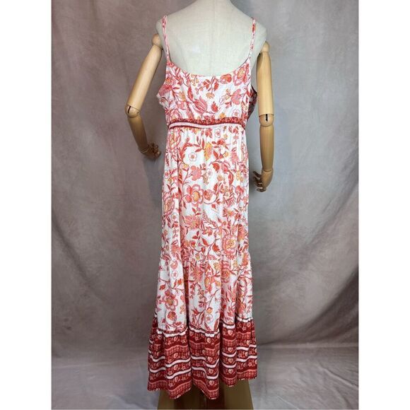 Rachel Zoe Pink Coral Floral Tiered Maxi Dress Linen Blend Size XL - Picture 2 of 8